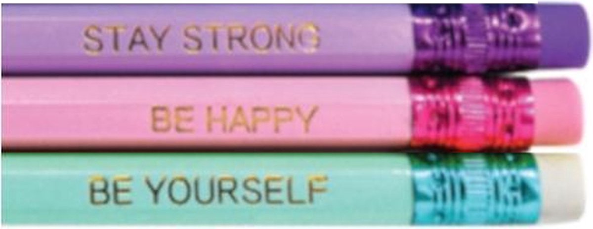 Motivatiepotloden | Positieve Quotes | Roze & Blauw & Paars | 3 potloden